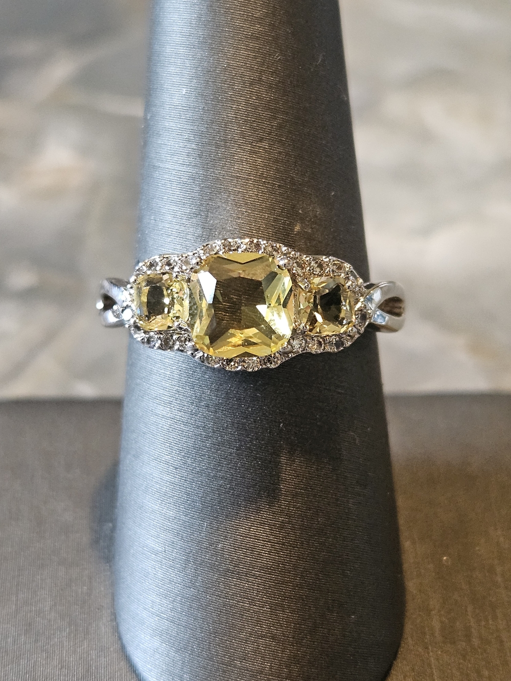 Bomb Party Yellow Gemstone Halo Ring in Silver Tone - Elegant Women’s Jewelry